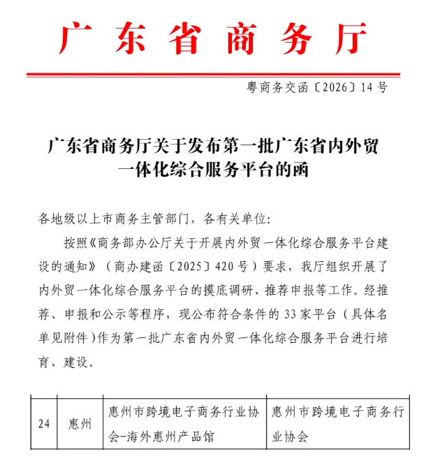 喜讯!我会“海外惠州产品馆”项目入选第一批广东省内外贸一体化综合服务平台(图1) 9999.png